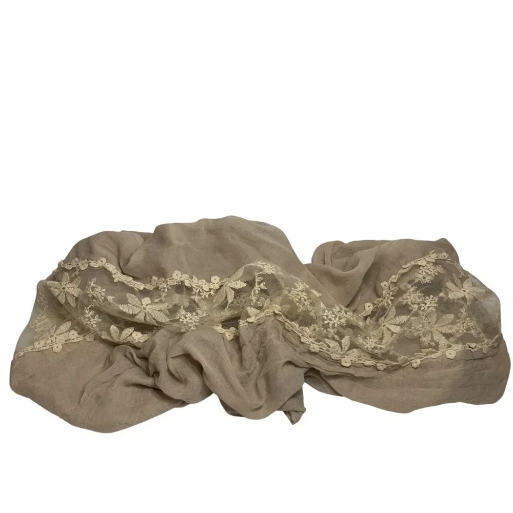 Circle Infinity Scarf‎ Taupe Lace Embroidered Cream Flowered Appliquéd Romantic